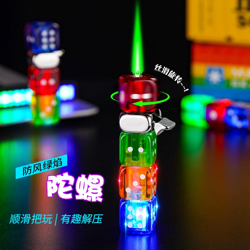 创意炫酷发光旋转骰子打火机个性防风充气带灯解压送闺蜜礼物潮
