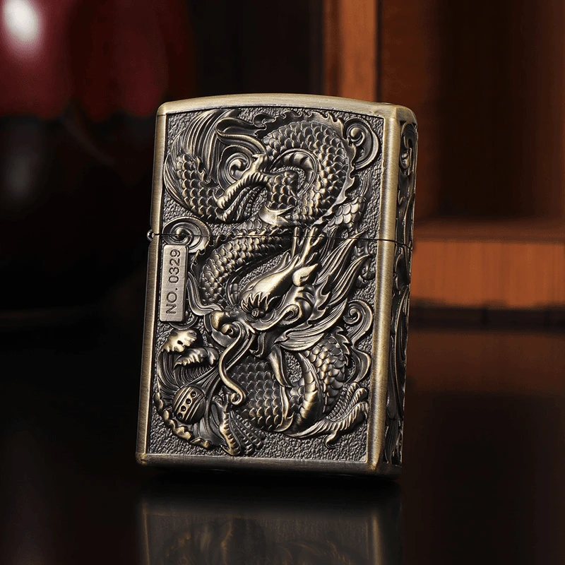 重盔甲浮雕龙凤煤油防风打火机送男友节日礼物创意-佐罗青铜本色