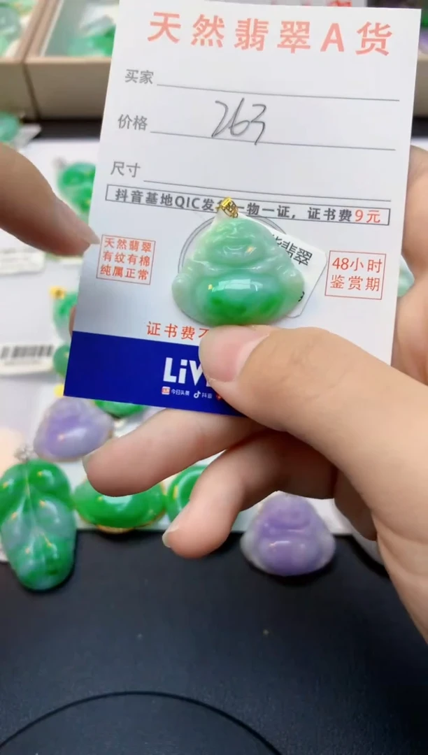 颈饰18K金镶嵌翡翠天然缅甸A货翡翠百元以上9元证书费自理