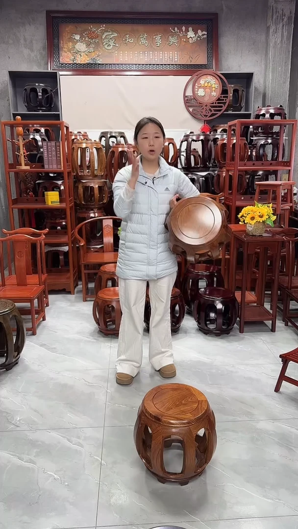 花梨木类家具原木色大号鼓凳一对（两条）