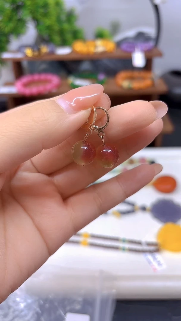 14K金镶嵌耳饰西瓜碧玺E610