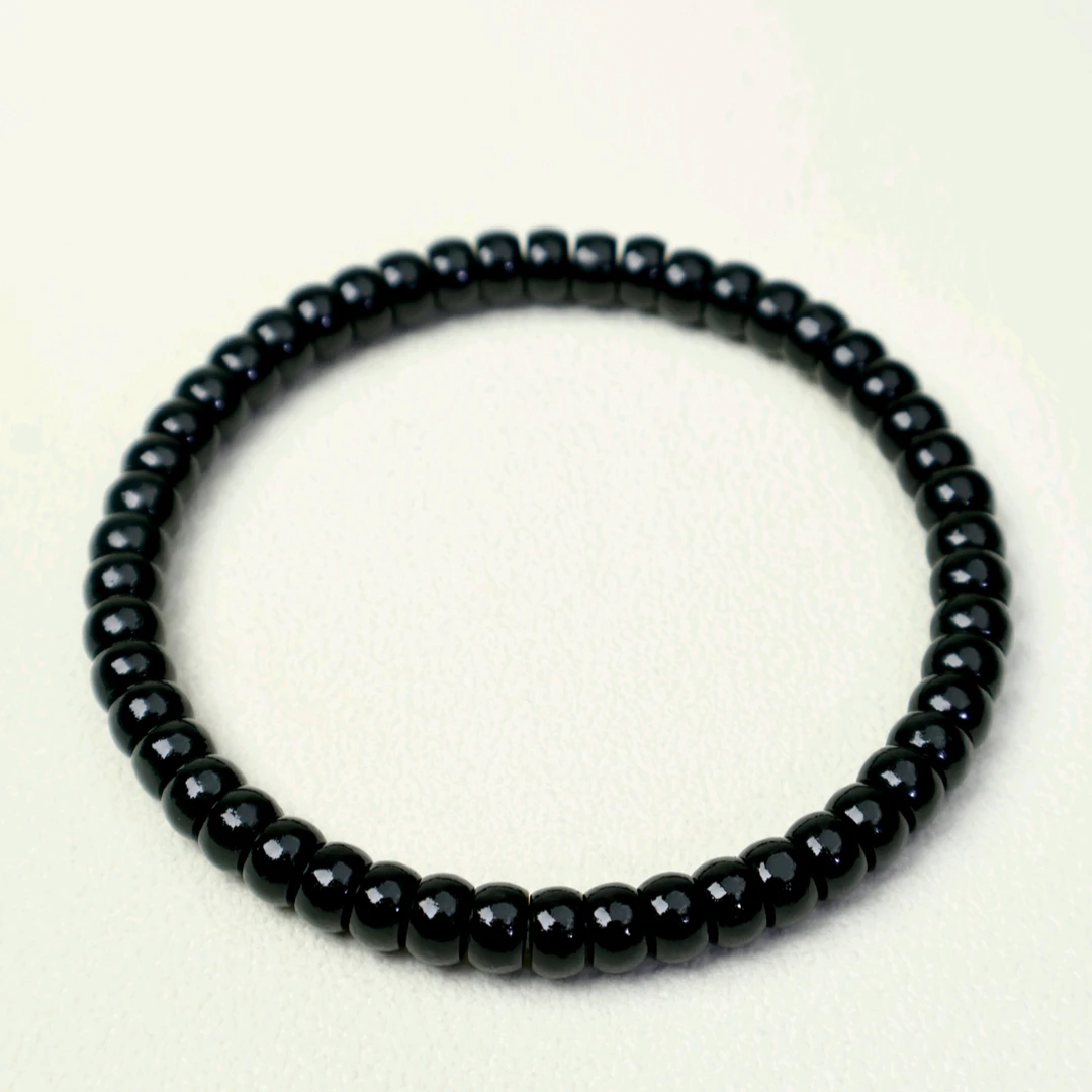 （哲学家-B）老熟料天然和田玉黑青鼓珠卡6×5.5mm直切精工手串