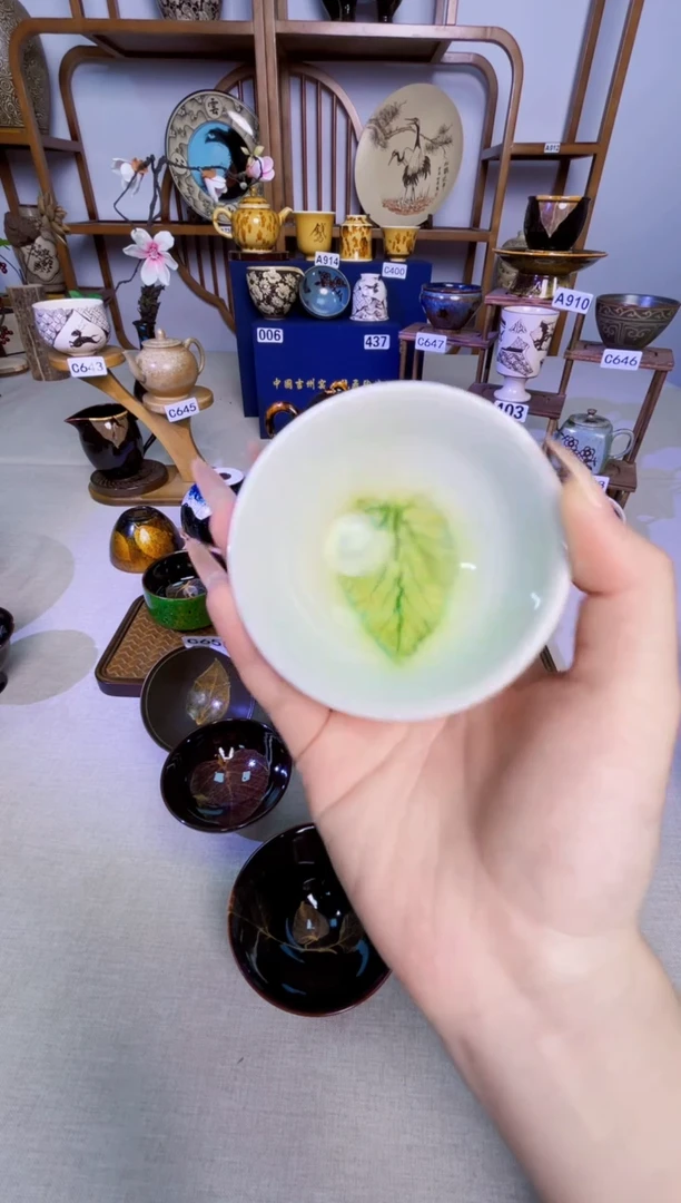 咸****咸【特价白瓷绿叶盏】非遗大师手工高温瓷特价款