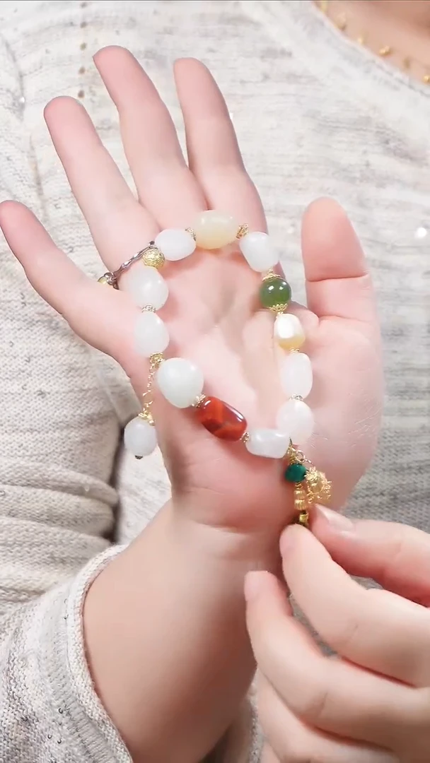 银S925镀金镶嵌手链和田玉（子料）和田玉子料有修型