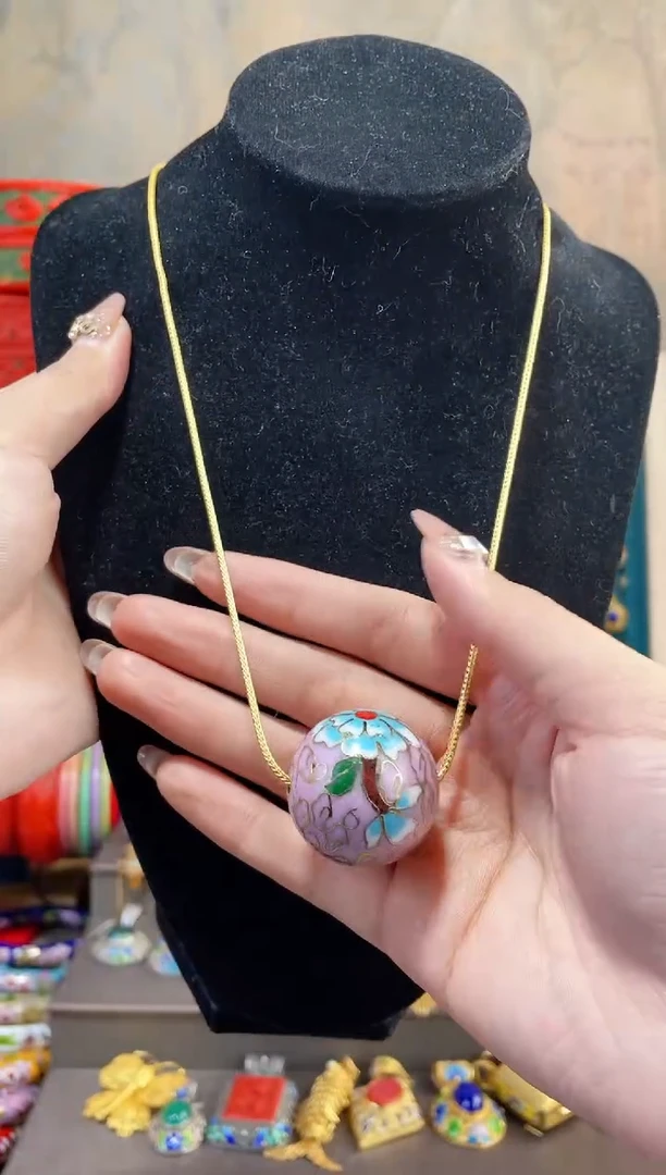 【闪购商品】景泰蓝3.0单珠加链子粉色