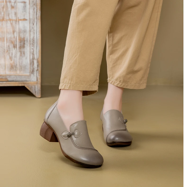 2025新款旗袍鞋真皮软底粗跟妈妈鞋时尚百搭舒适中老年女鞋89561