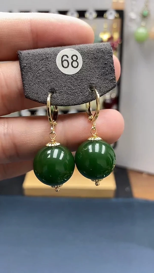 【闪购商品】和田玉银S925镀金镶嵌耳饰尺寸16mm耳扣22