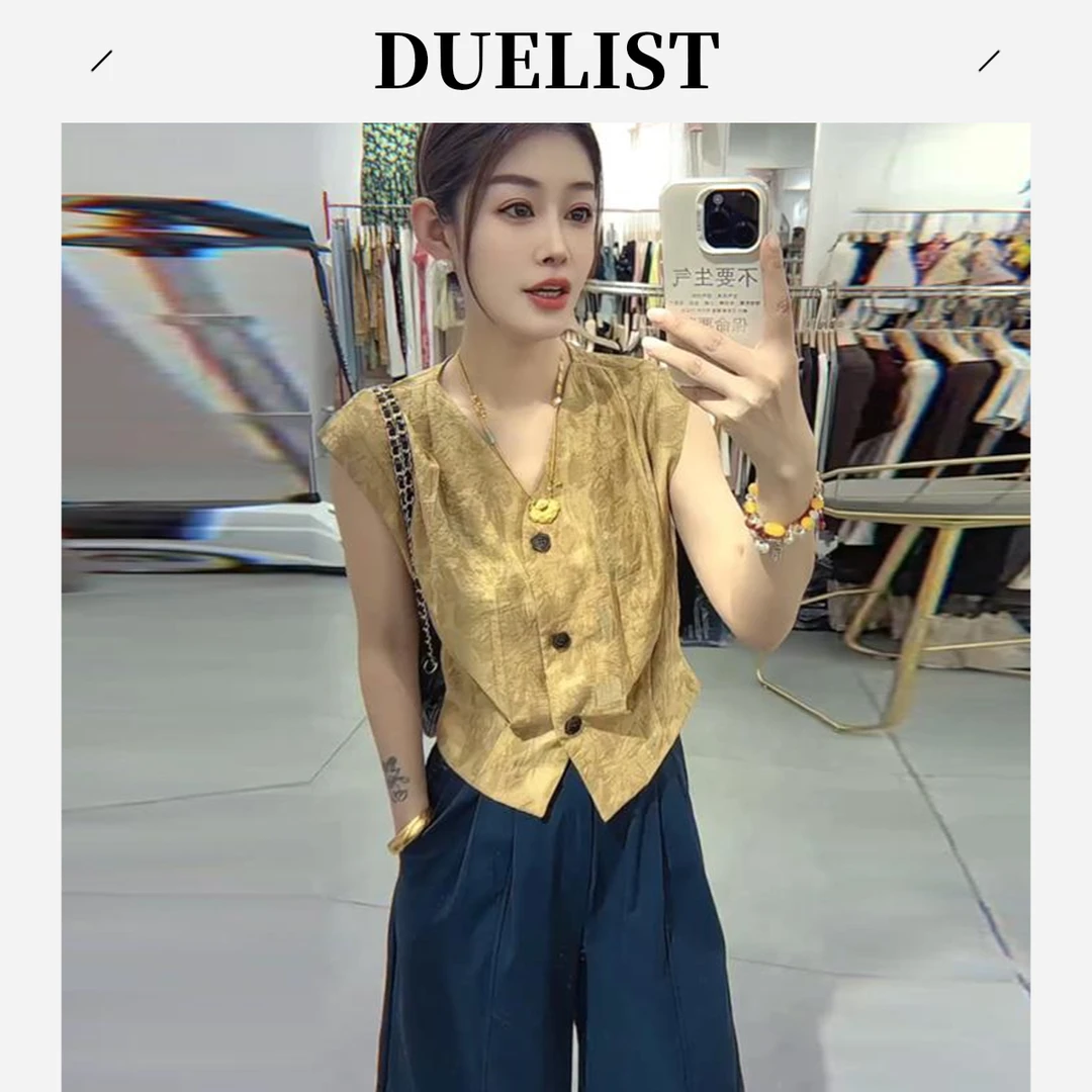 DUELIST纯色镂空无袖衬衫夏季新款气质设计感小衫薄款休闲女衬衣