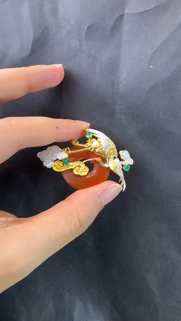 银S925镶嵌颈饰玛瑙/玉髓胸针