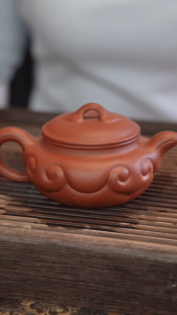 茶壶紫砂如意仿古 北红赤铁 半手工 270cc