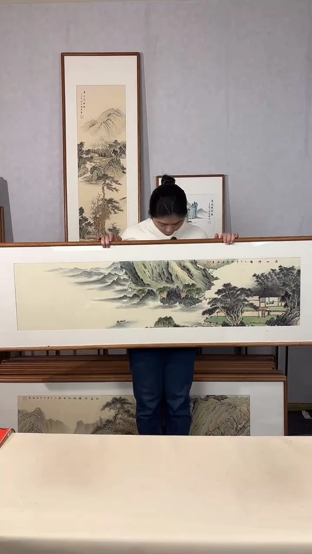 国画手绘*溪山神韵*52*172cm带框发货