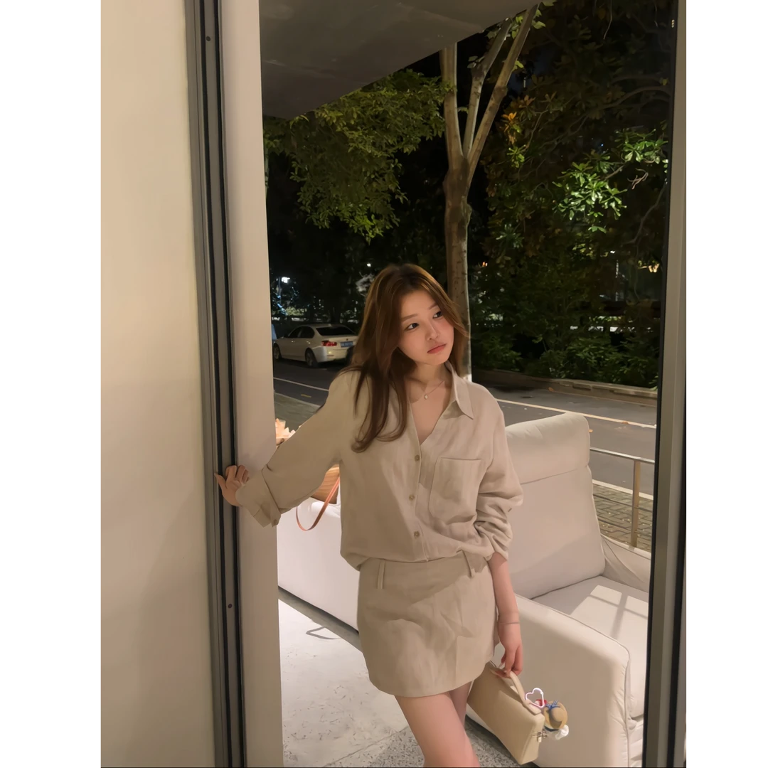 沐沐专属【亚麻一夏】天丝亚麻老钱风轻薄透气短裙夏季套装