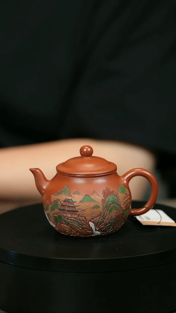 茶壶紫砂眞*H2248赵翠虹山水彩绘宫灯