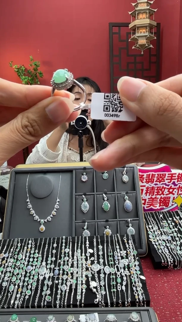 银S925镶嵌戒指翡翠003498R