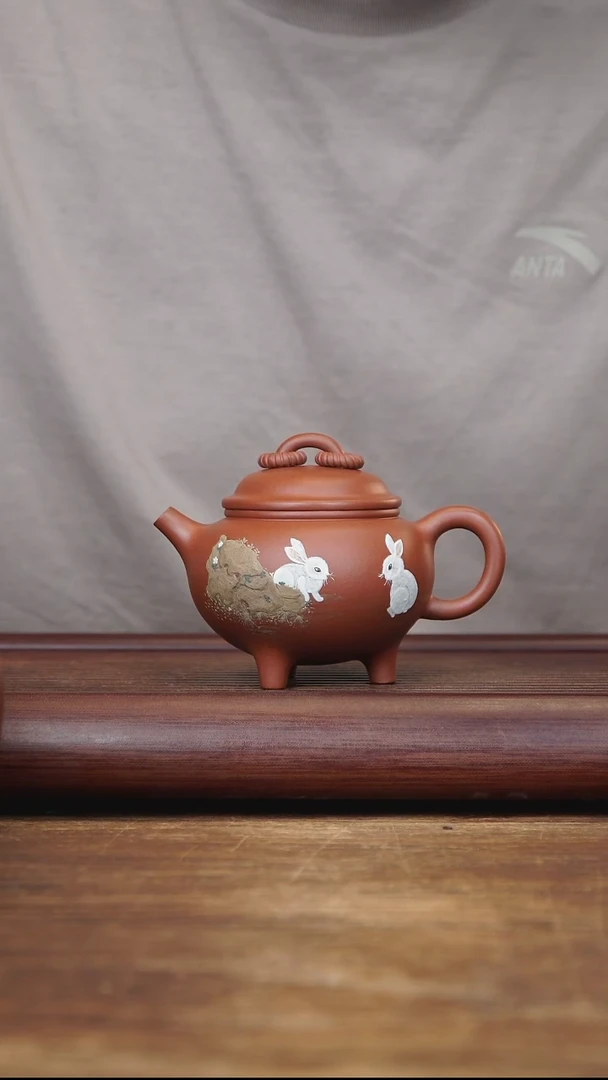 茶壶紫砂190ml 泥绘全手双圈 家藏清水泥