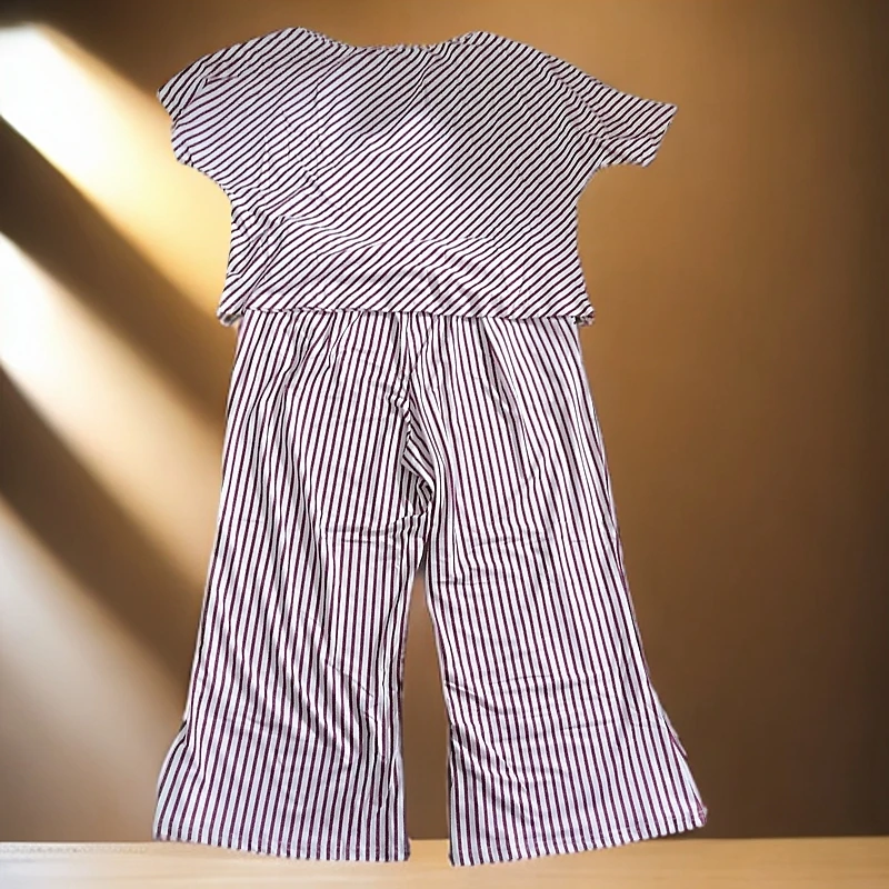 玫红条条外贸原单没吊牌套装家居服