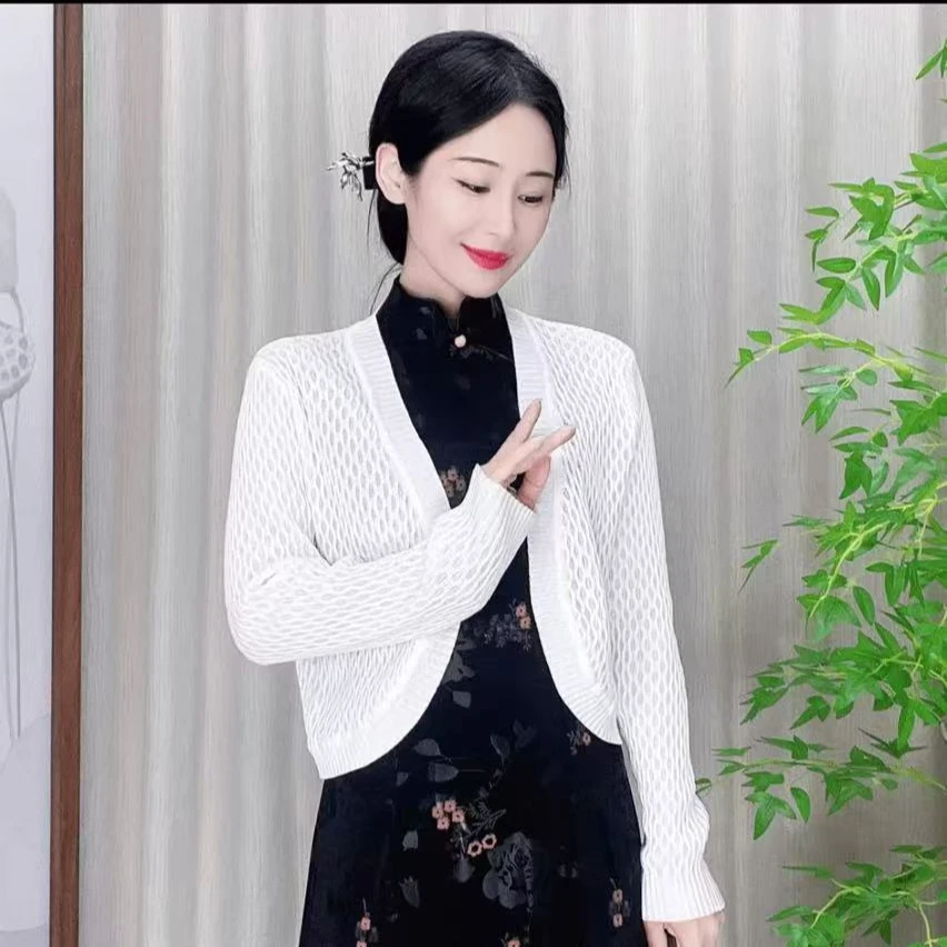 春秋新款针织开衫女薄款旗袍披肩防晒外套短款百搭小坎肩外搭显瘦