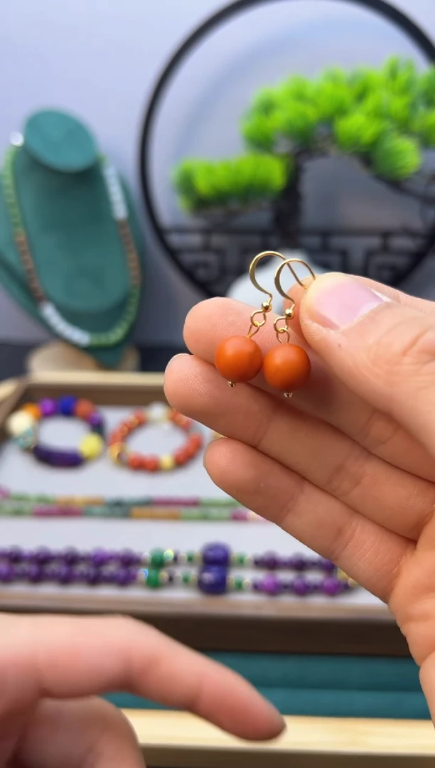 【闪购商品】蜜蜡耳饰14K金镶嵌E178