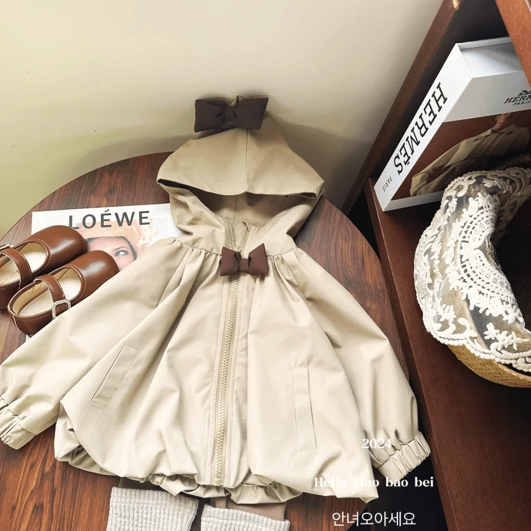 女童韩版时尚甜美外套2025春秋季新款女宝宝洋气时尚连帽风衣