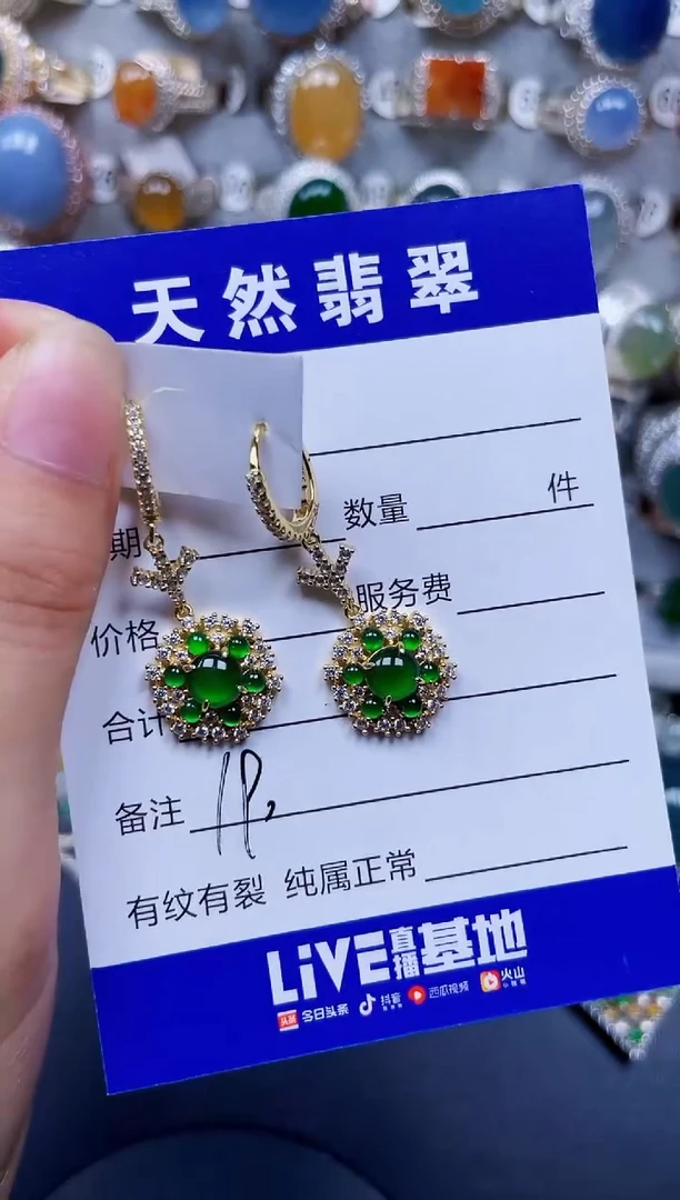 银S925镶嵌翡翠耳饰190