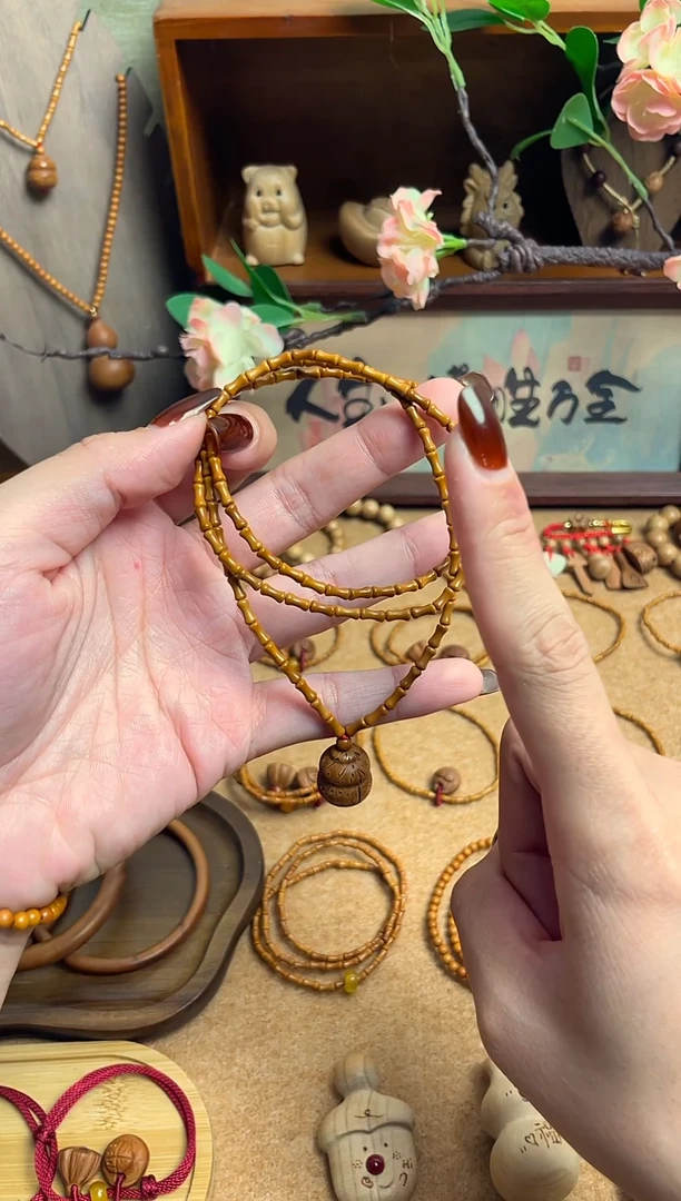 桃核竹节108颗葫芦脖挂   一物一拍