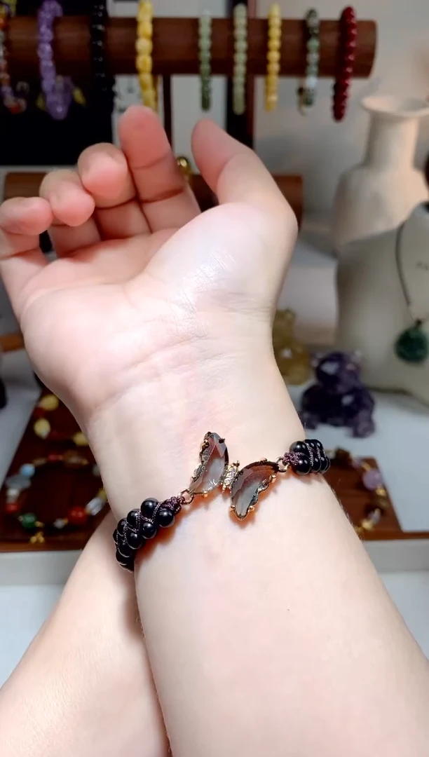 黑曜岩未镶嵌手链黑曜蝴蝶手绳