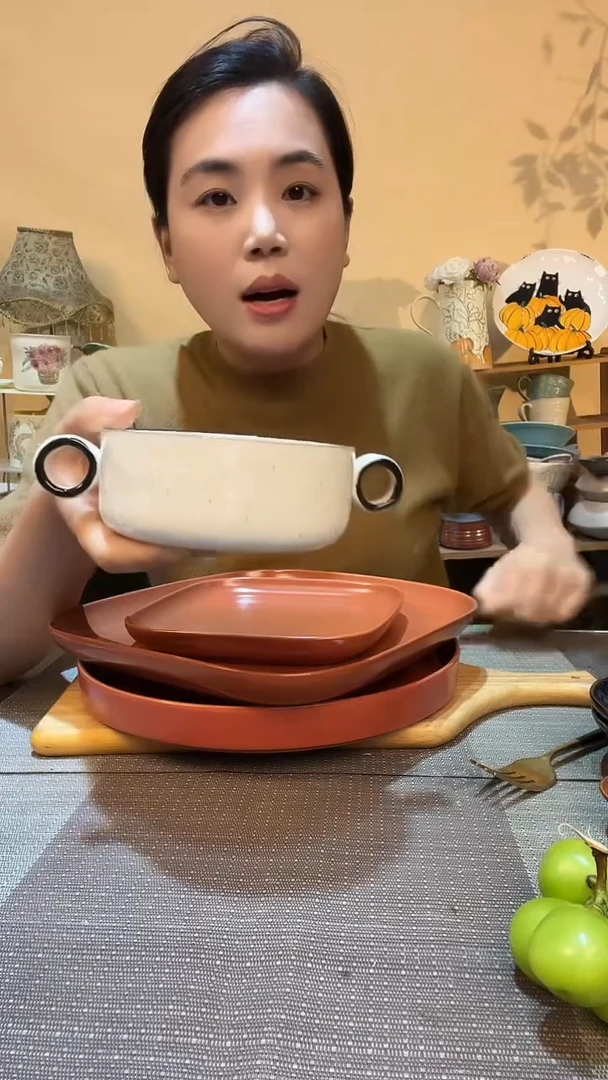 瓷片5英寸双耳碗 微瑕介意勿拍