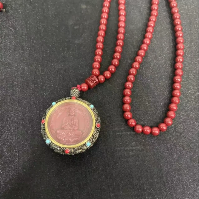 含辰砂工艺品朱砂大日如来项链