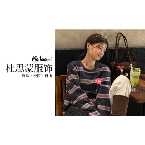 （杜思蒙服饰）Y2023-【宝藏衣橱】韩版小马刺绣拼接打底衫