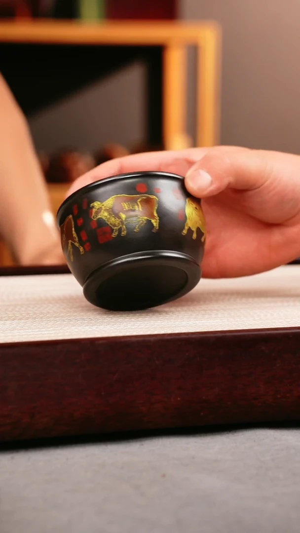 茶壶紫砂石黄 五牛杯