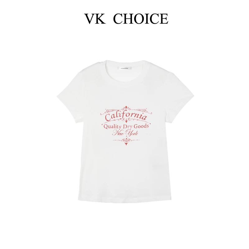VK CHOICE【心动谜语】修身显瘦时尚百搭简约圆领短袖字母T恤25050