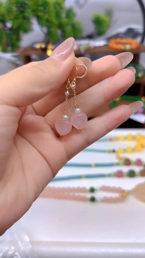 水晶耳饰14K金镶嵌E669