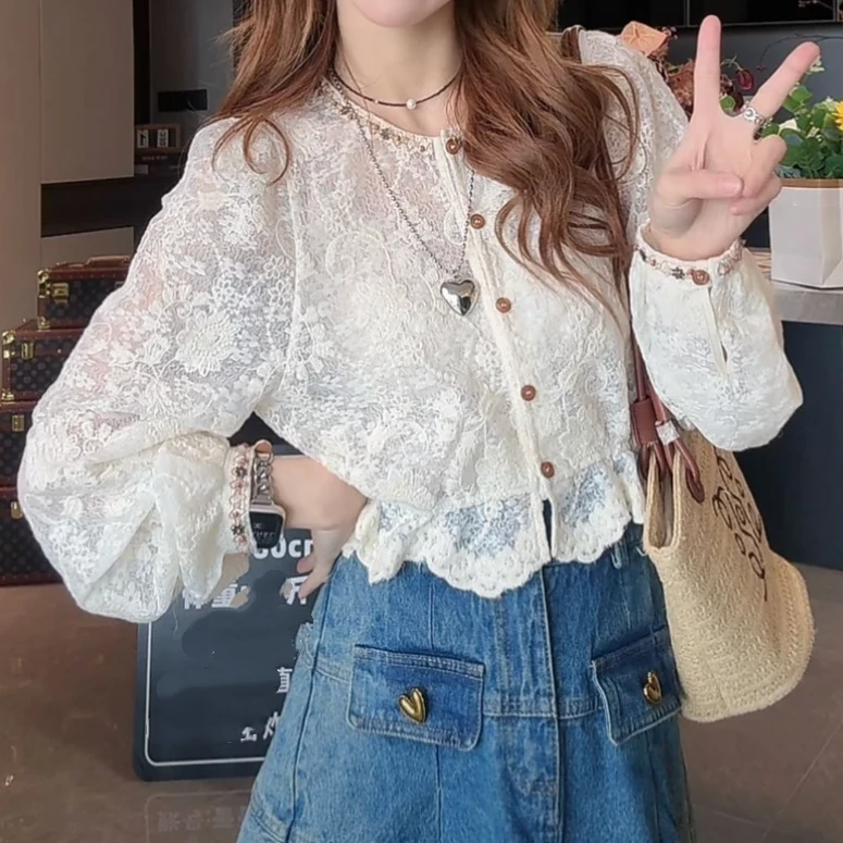 设计感蕾丝衬衫女2025春夏新款韩版温柔风洋气上衣气质长袖衬衣
