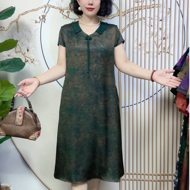 夏季新款娃娃领宽松百搭减龄显瘦中老年妈妈装裙子829