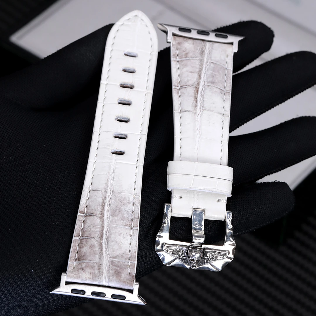 星图ultra49渐变色鳄鱼皮革加宽苹果手表带925纯银针扣iwatch1-10