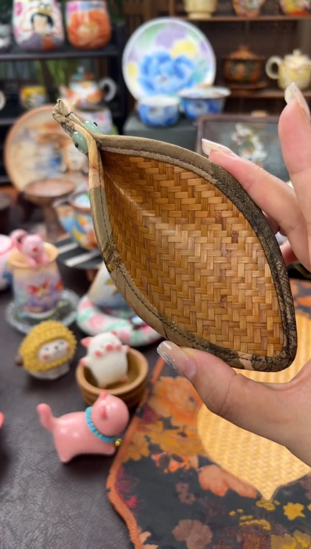 一叶扁舟竹编缎面茶则