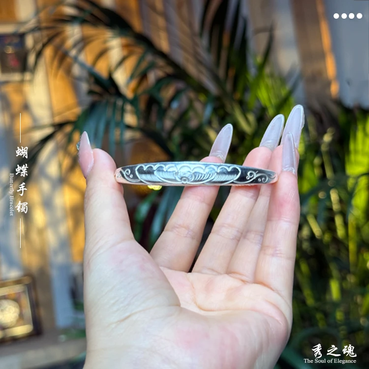 足银手镯 民族风可调节情侣女镯子通用圈口可调节