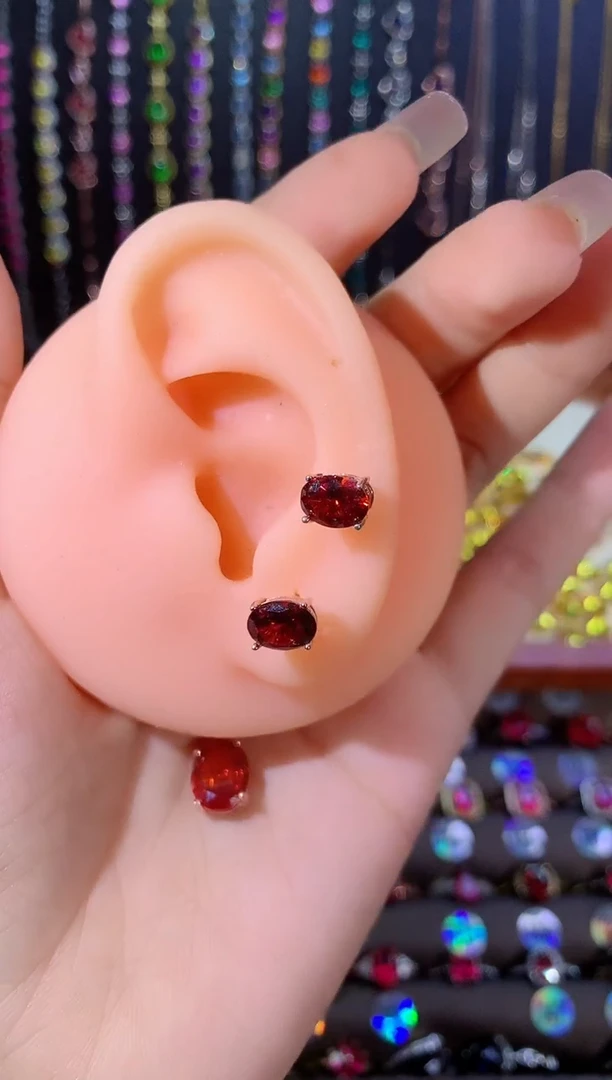 石榴石耳饰银S925镶嵌68玫瑰金
