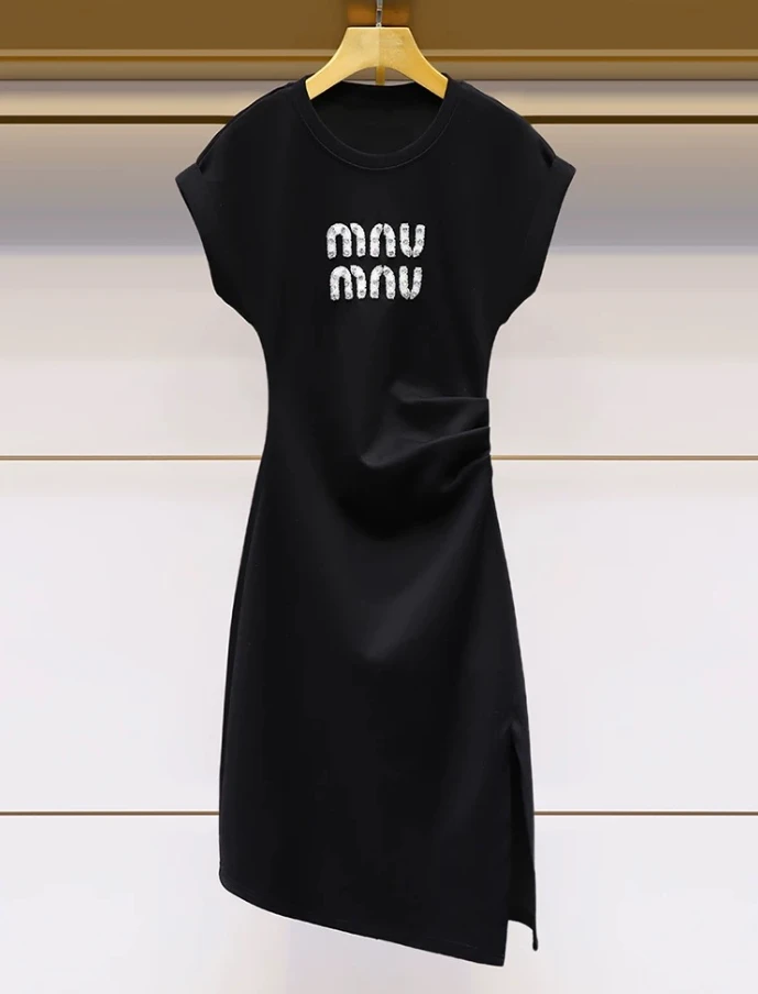 【宠粉专属】S法式气质连衣裙女夏褶皱收腰遮肚显瘦T恤裙3906