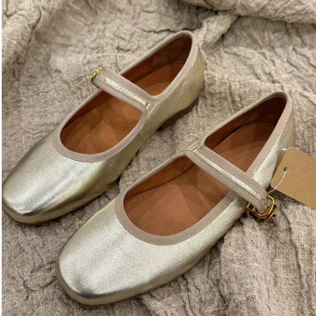金色玛丽珍时尚休闲百搭软底复古银色浅口圆头春季2025女鞋