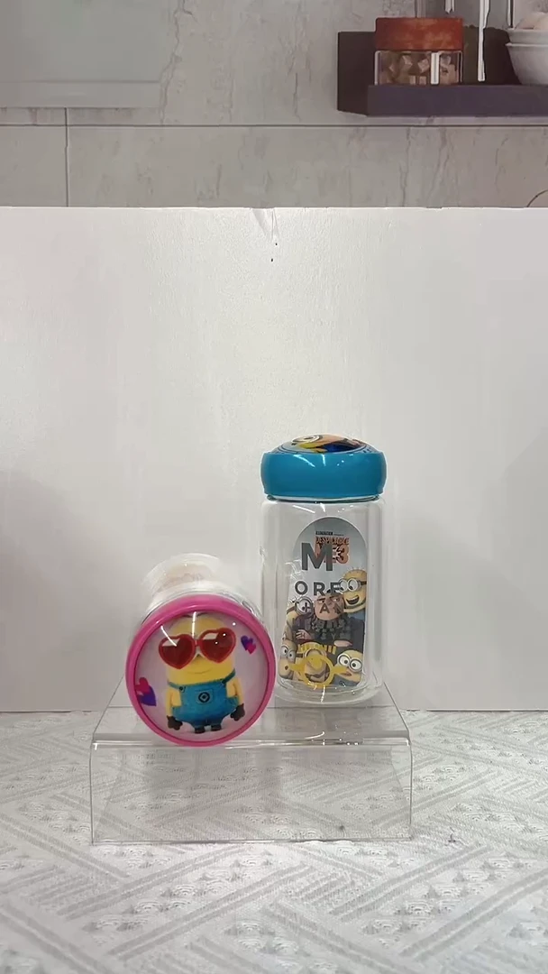 高硼硅玻璃盖子款水晶玻璃盖子款小黄人双层玻璃杯