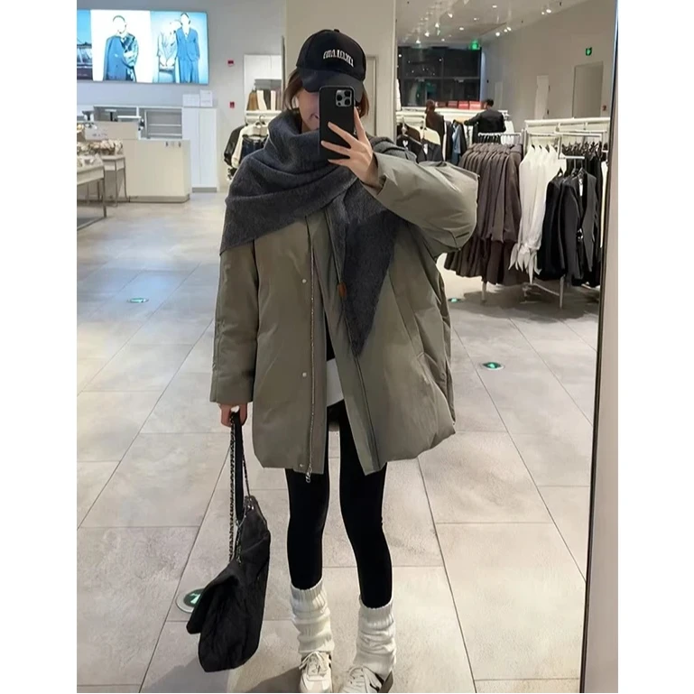 韩系立领棉服女2025年冬季新款高级感宽松休闲加厚工装派克服外套