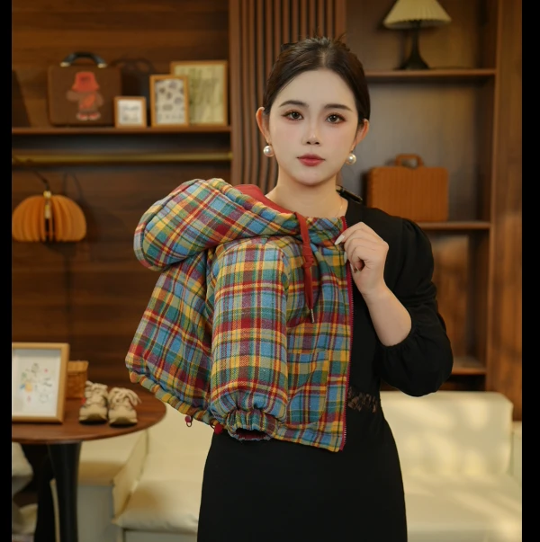 2025男女童时尚冬季格子棉服双面穿休闲设计感韩版个性百搭港风