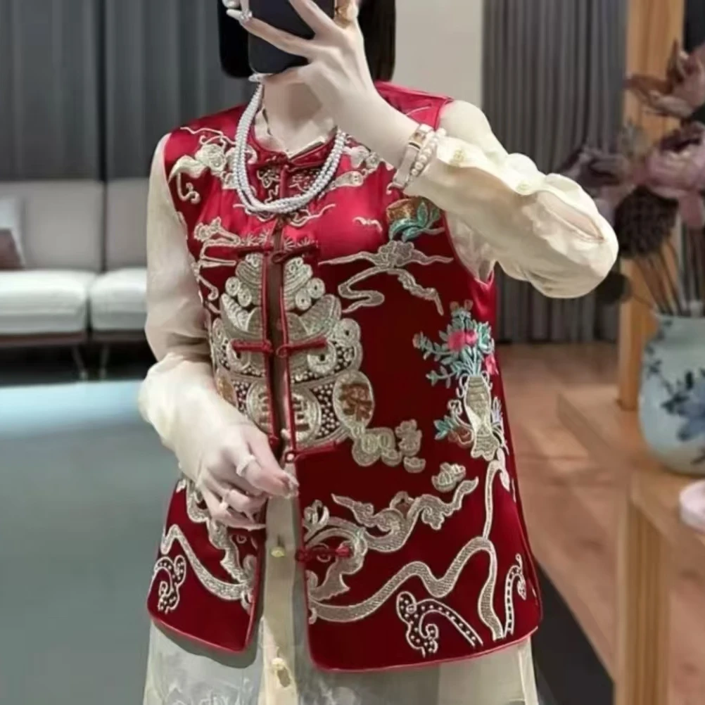 【聚宝盆】新中式中国风马夹盘扣复古重工刺绣时尚洋气圆领无袖马甲