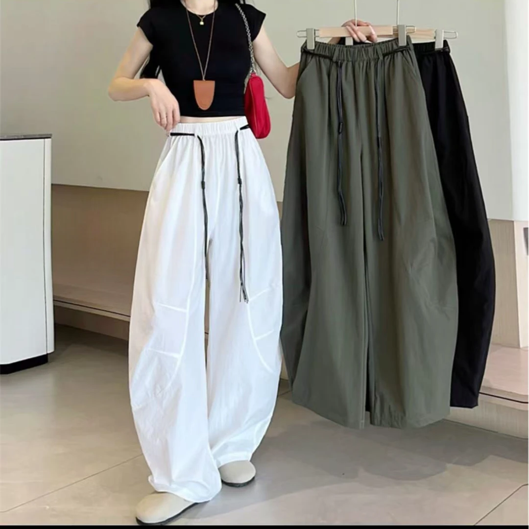 【送腰绳】空气月亮裤2025夏季新款慵懒风松弛感百搭休闲弯刀裤