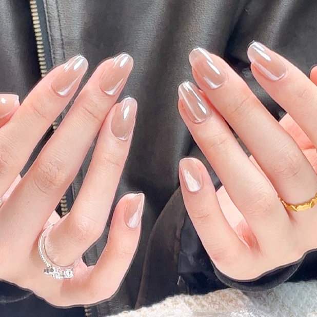 【粉白月光】纯手工穿戴甲猫眼显白百搭光学电镀工艺10片