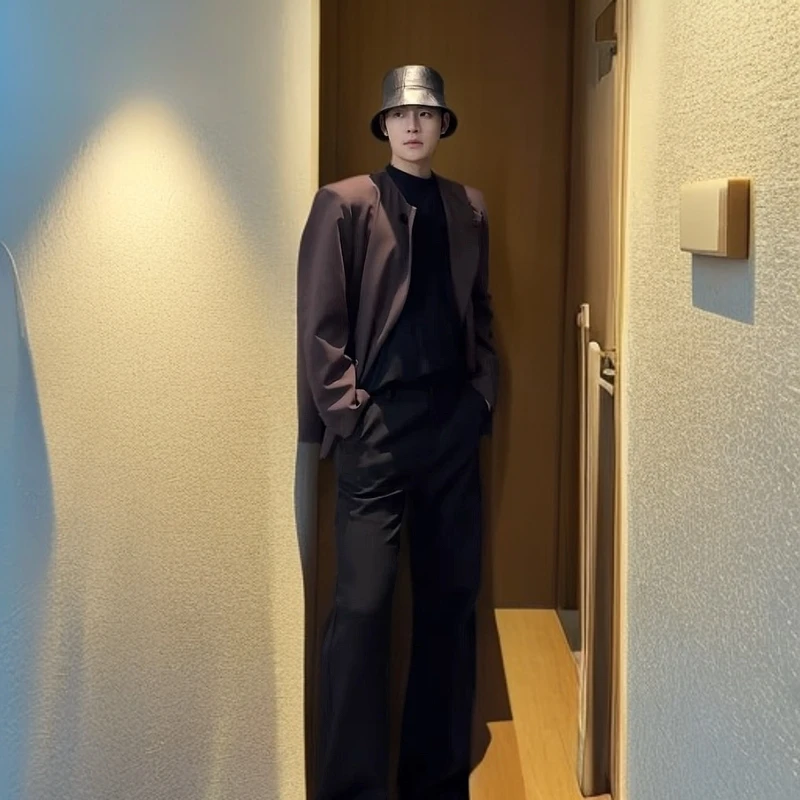 新款韩国东大门氨纶秋季冰感圆领宽松廓形西服