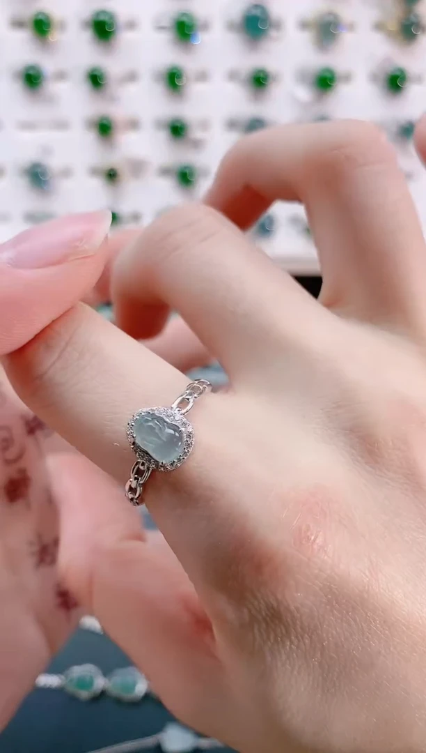 【闪购商品】翡翠戒指银S925镶嵌天然翡翠