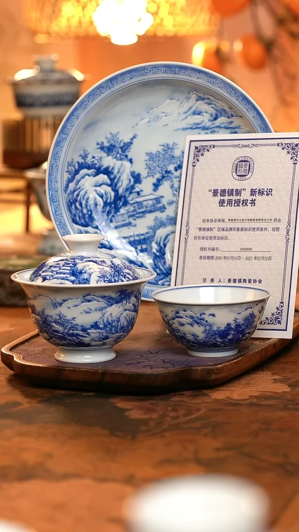 景德雪景三才盖碗加薄款主人杯