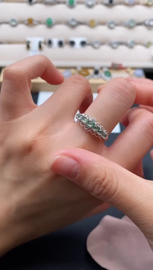 银S925镶嵌戒指翡翠555555+6